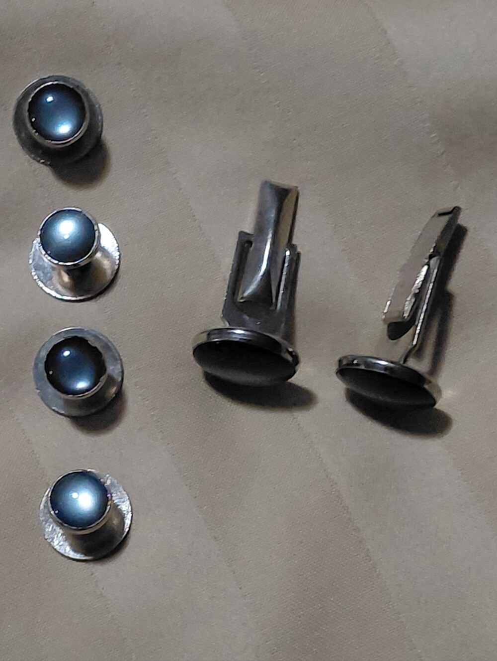 Men's Black Silver-Tone Cufflinks and Shirt Stud Set
